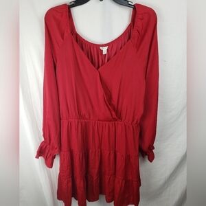 NWT Cato's Red Tiered Crossover Long Sleeve Dress Sz XL